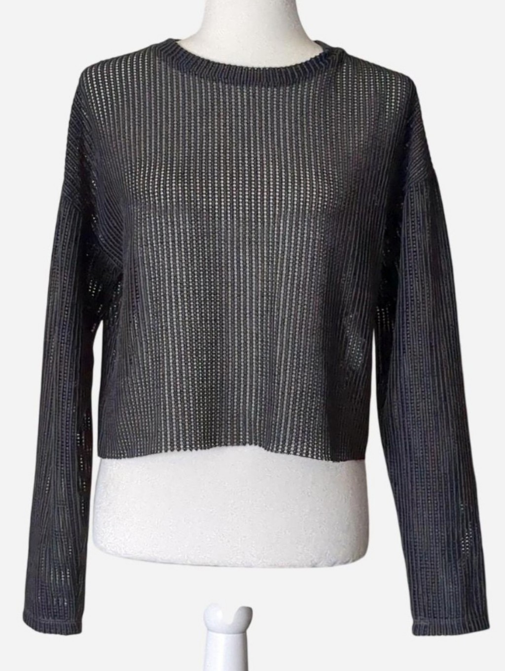 Stunning & Highly Coveted Zara Charcoal Grey Open Knit Cropped Sweater Size S